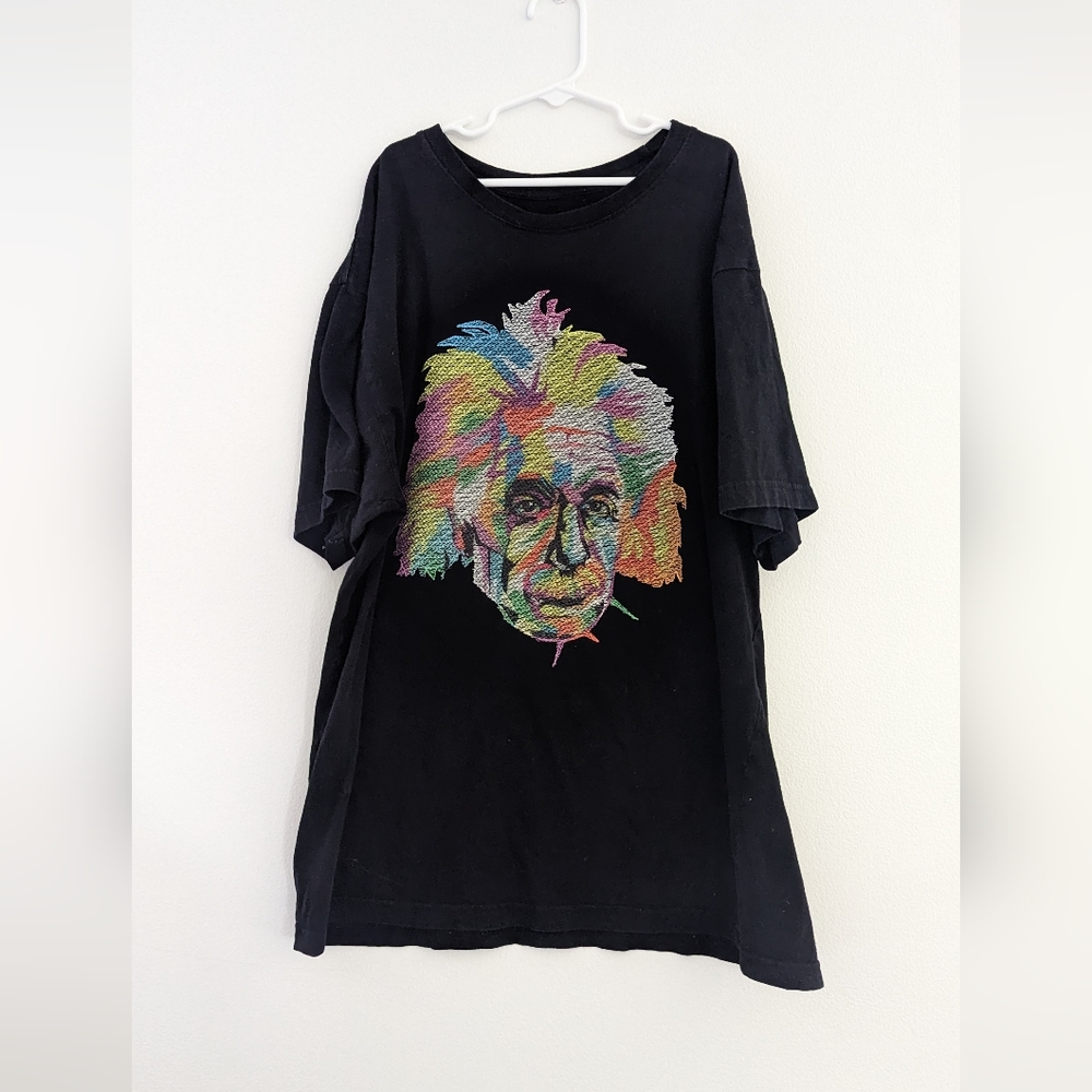Albert Einstein Stitch Art Embroidered T-shirt Vibrant Art Multicolored